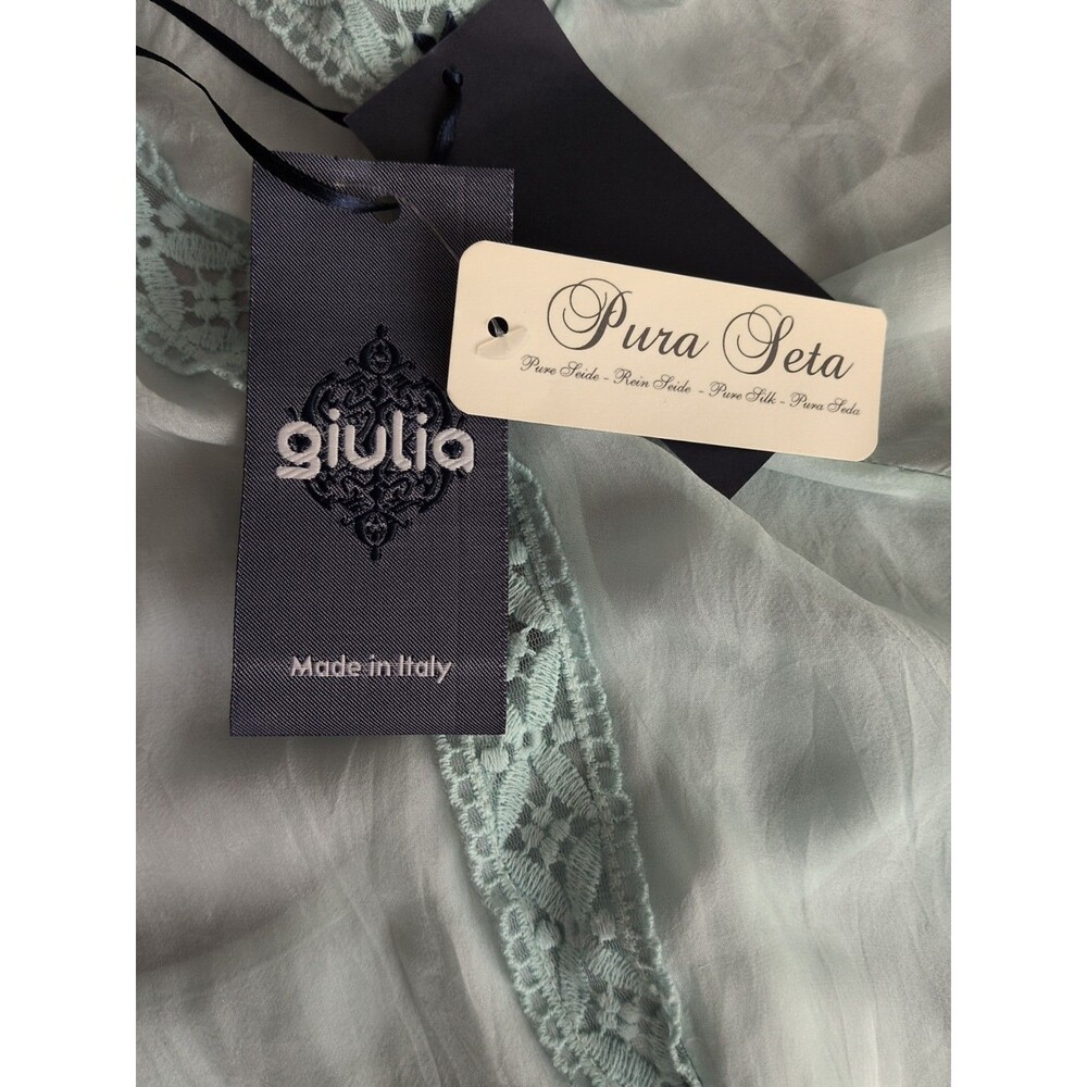 Giulia Womens Silk Blouse Attached Cami Large Seafoam Green Embroider Italy Made - Picture 10 of 13